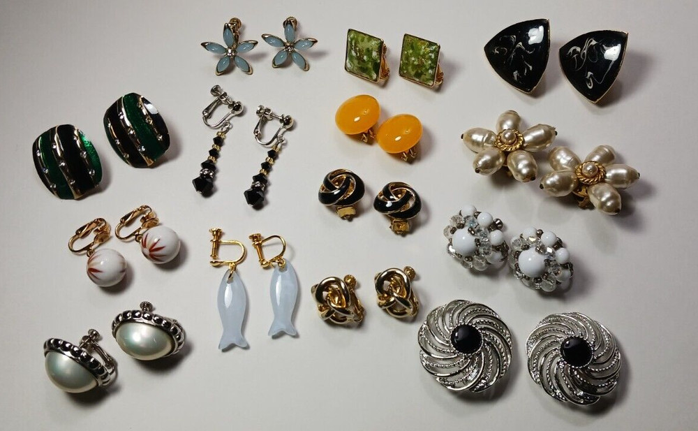 Vintage Lot Clip/Screw on Earrings 3 Signed Faux Pearl Silvertone 14 Pairs