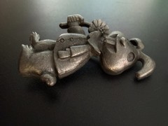Pewter Bunny Rabbit Brooch Pin Flower Collar Big Teeth Easter Spring Jewelry VTG