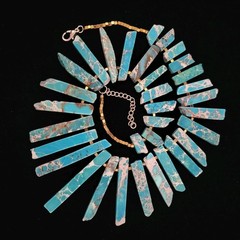 Vintage Choker Necklace Graduated Stick Blue Sea Sediment Jasper 15″ Bib/Choker