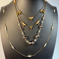 Necklace Lot Gold Tone Pearl Lavender Cut Glass Beads Delicate Romantic
