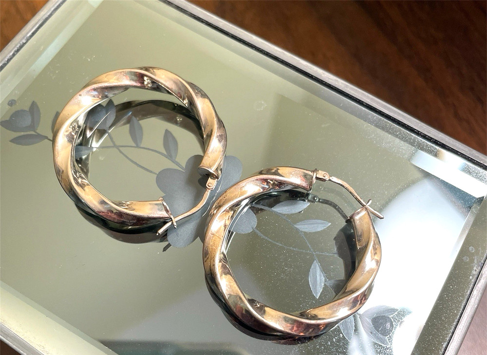 925 Sterling Silver Twisted Rope Hoop Pierce Earrings 1 1/4″ 8.74 Gram Italy