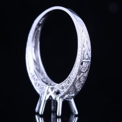 Solid 14K White Gold Diamond Ring 8mm Round Vintage Antique Semi Mount Setting