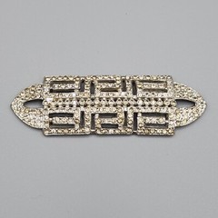 Vtg Apex Pot Metal Brooch Art Deco Bar Pin Rhinestones Large Silver Tone READ