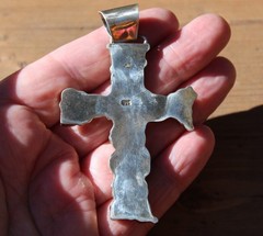 Stunning Sterling Silver & Gemstone CROSS Pendant Turquoise & Spiny Oyster