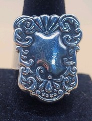 Vintage Sterling 925 Repousse Scrollwork Shield Panel Adjustable Ring Size 6.5