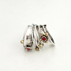 Vintage Sterling Silver Multi Row Band Two Tone Coral Flower Spinner Ring Sz 7