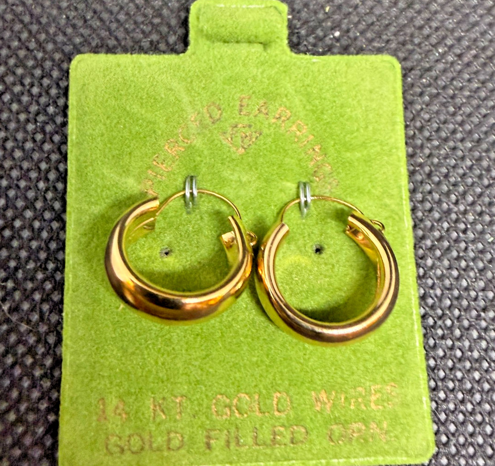 Vintage Solid 14kt Gold Earwire Gold Filled Hoop Earrings 1.34g NOS