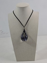 Beautiful Vintage Murano Glass Tear Drop Pendant Necklace – Purple & Black Italy