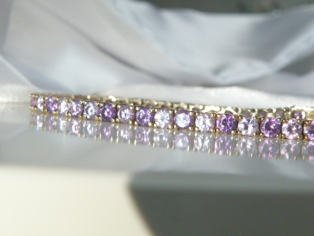 Vintage Sterling Silver 925 Gold Over Amethyst CZ Tennis Bracelet 7.5″