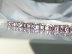 Vintage Sterling Silver 925 Gold Over Amethyst CZ Tennis Bracelet 7.5″