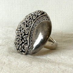 Artisan Sterling Silver Rose Dome Ring – Floral Overlay, Size 7, 1990s–2000s
