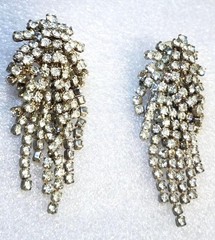 Glamorous Vintage Waterfall Clear Rhinestone Multi Strand Pierced Earrings