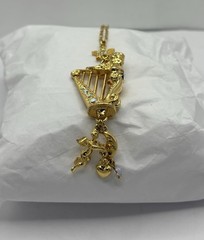 Vtg. Kirk’s Folly Angel Harp Necklace, Crystals, Rhinestones & Beautiful Chain