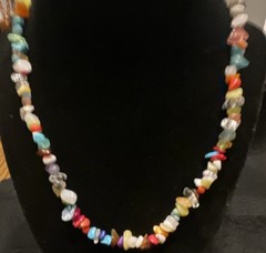Boho Retro Natural Gemstones Chip Beaded Necklace lobster adjustable 18”