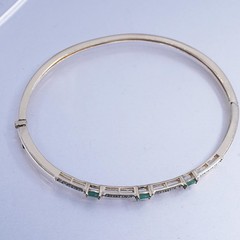7″, vermeil gold over Sterling 925 silver bracelet, hinged bangle jade diamond
