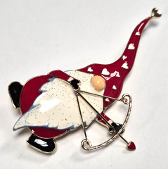 Estate Bella + Jack Valentine’s Day Enamel Gnome Bow & Heart Arrow Pin / Brooch