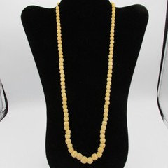 Vintage Hand Carved Celluloid Cream Tone Bead Necklace 26 in Long