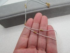 Vintage White Enamel Chain Necklace- Boston Link- Tiny Gold Beads- Minimalist