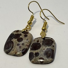 Asteroid Jasper Gold French Wire Earrings Natural Gemstone Earthy Cosmic Casual