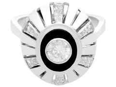 Vintage Art Deco Style Black Onyx and 1.68 ct Diamond 18k White Gold Dress Ring