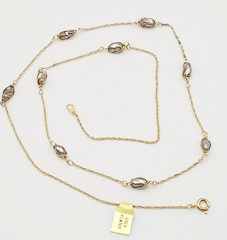 Barrel Pearl Neutral Tone Gold Plated Station Necklace Vtg Korea 24 Inch w Tag