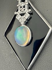 Platinum 8.5CT Opal, 0.60CTW Diamond & Onyx Pendant(BU34)