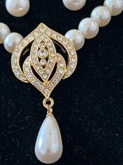 Vintage Signed Marvella Faux Pearl Rhinestones g Necklace & Earrings Set