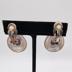 VTG Smoky Gray Cats Eye Moonstone Earrings Clip On Silver Tone Ornate Retro