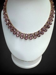 Vintage Lavender Purple Crystal Double Row Fringe Bib Necklace Open Back 16”