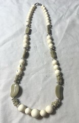 Vintage 1960s Lucite Butter/Kidney Bean Necklace Cream&Green Color Hong Kong 24”