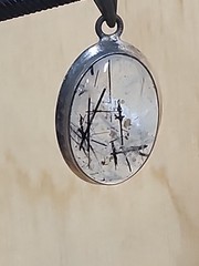 Sterling Silver 925 Oval Black Rutilated Quartz Statement Pendant