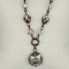Vintage Catherine Popesco Crystal Bead Drop Necklace Antiqued Gold Tone 18″