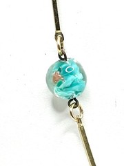 Murano Sommerso Lampwork Art Glass Gold Ocean Aqua Beaded Station Necklace VTG