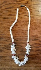 VTG Necklace 17″ Long Puka Shell Sponge Coral Heishi Beads & Shell Pieces Beachy