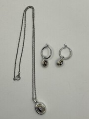 Vintage Liz Claiborne Pendant & Earrings Set Signed LCI Added No Brand Chain EUC