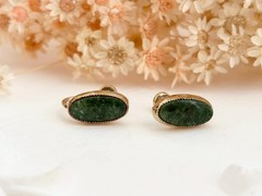 Prehnite Gemstone Accented Oval 12k Gold Filled Stud Screw Back Vintage Earrings