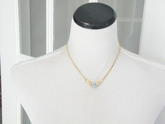 14K Gold on Sterling Silver 925 Natural Heated Blue Topaz Diamond Necklace 18″