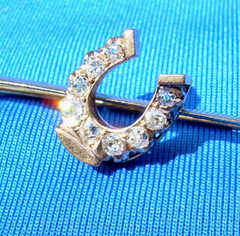 Original EARTH MINED DIAMOND Deco Horseshoe Brooch Equestrian PIN SOLID 14K GOLD