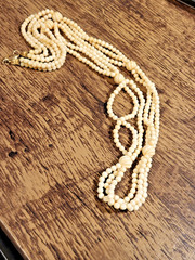 14k Gold Filled Multi-Strand Carved Cream Buffalo Bone Beaded Necklace 27 Inch