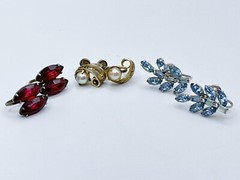 Lot Of 3 Vintage Screw Back Earrings BELL, Sterling, Sorrento, Rhinestones