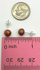MO Vintage Sterling Silver 6mm Brown Pearl Stud Earrings 0.6 Grams