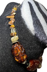 Vintage Yousi SChunky Mixed Gemstone Necklace & Earrings Stone & Glass Beads 14”