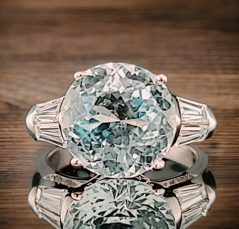 Vintage Platinum Engagement Ring 6.67ct. Natural Sky Blue Aquamarine Round Cut
