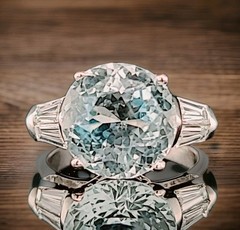 Vintage Platinum Engagement Ring 6.67ct. Natural Sky Blue Aquamarine Round Cut