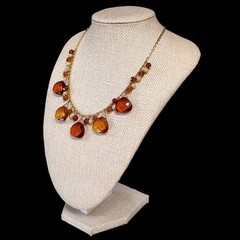 Chunky Classic Faceted Vibrant Amber Statement Everyday Necklace Earrings 19″