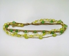 Rare Vintage Monet Glayer Peridot Emerald Green Glass Bead Bib Layers Necklace