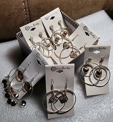 6 Pairs NEW VINTAGE DANGLE HOOPS EARRINGS PIERCED DROP BIG CLASSIC • OLD STOCK