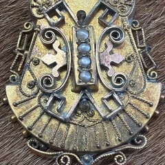 Vintage Late 1800’s Victorian Gold plated seed Pearl Etruscan Pendant/broach