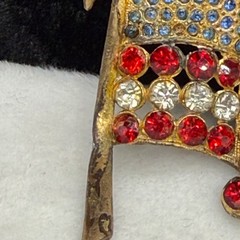 Vintage American Flag Rhinestone Brooch Gold Tone READ