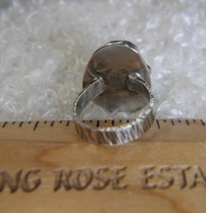3/4″ Brutalist estate black white Quartz 0.925 Sterling Silver Ring size 4